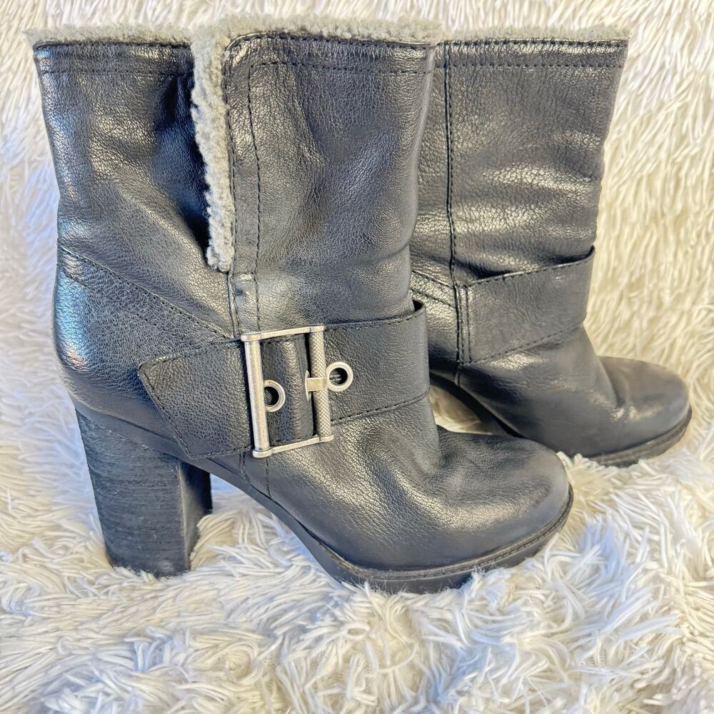 Womens Nine West Black Leather Vintage American Sherpa Boots Size 9  Boho Chic